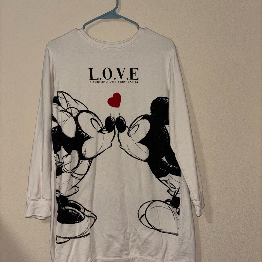 Zara White Long Sleeve Dress with Black and Red Print